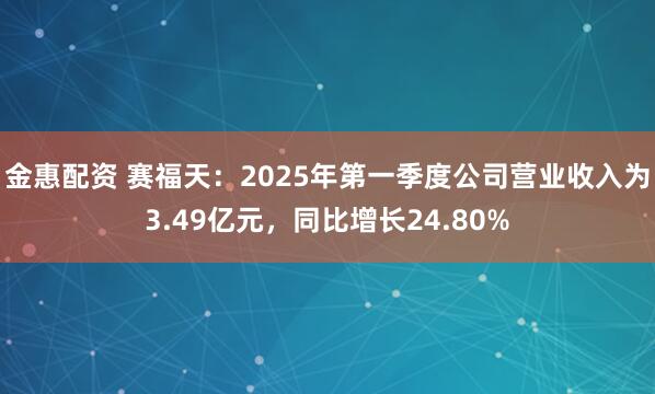 金惠配资 赛福天：2025年第一季度公司营业收入为3.49亿元，同比增长24.80%